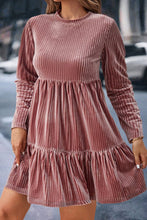 Load image into Gallery viewer, Online Apricot Pink Plus Size Velvet Ribbed Knit Tiered Ruffled Mini Dress
