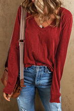 Load image into Gallery viewer, Red Sandalwood V Neck Center Seam Long Sleeve Tee
