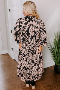 Online Black Plus Size Floral Printed Puff Sleeve Collared Maxi Dress