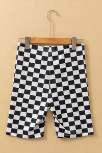 Online Black Checkerboard Printed High Waist Biker Shorts