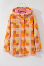 Load image into Gallery viewer, Online Orange Checkered Sherpa Hooded Jacket
