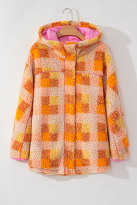 Online Orange Checkered Sherpa Hooded Jacket