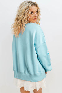 Online Apricot Pink Sequined Bowknot Drop Shoulder Oversized Sweatshirt