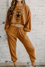 Load image into Gallery viewer, Letter Print Long Sleeve Crop Top and Elastic Waist Pants Set
