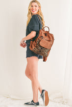 Load image into Gallery viewer, Online Coffee Leopard Patchwork PU Leather Functional Backpack
