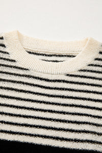 Online Black white Striped O Neck Sweater Vest