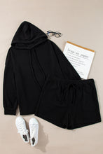 Load image into Gallery viewer, Online Black Textured Hoodie and Shorts Plus Size Two Piece Set
