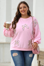 Load image into Gallery viewer, Online Light Pink Embroidered Bow Lantern Sleeve Oversized Pullover Sweatshirt
