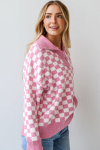 Load image into Gallery viewer, Online Apricot Checkered Buttons Collar V Neck Drop Shoulder Sweater
