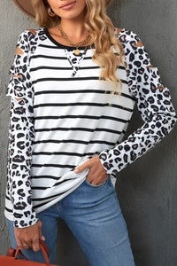 Leopard Striped Ripped Long Sleeve Top