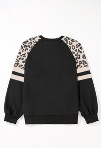 Online Black Leopard Print Colorblock Raglan Sleeve Sweatshirt