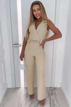 Load image into Gallery viewer, Apricot Lapel Wrapped Sleeveless High Waist Jumpsuit with Belt
