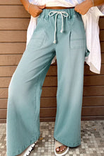 Load image into Gallery viewer, Smoke Green Mineral Wash Drawstring High Waist Wide Leg Jeans
