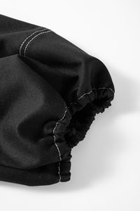 Online Black Contrast Stitches Detail Puffy Half Sleeve Blouse