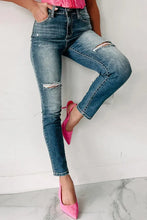 Load image into Gallery viewer, Blue Distressed Ripped Skinny Jeans
