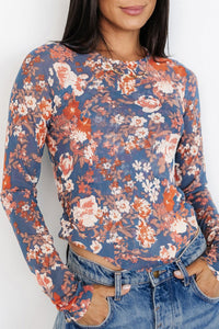 Online Black Floral Print Mesh Fitted Long Sleeve Top