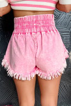 Load image into Gallery viewer, Online Pink Washed Wide Smocked Waistband Frayed Denim Shorts
