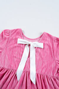 Online Strawberry Pink Flounce Sleeve Tiered Ruffled Velvet Mini Dress