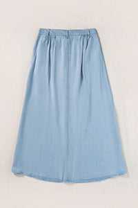 Online Dark Grey Fully Buttoned Long Denim Skirt