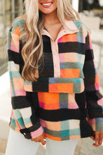 Load image into Gallery viewer, Online Black Plus Size Checkered Print Sherpa Henley Sweatshirt
