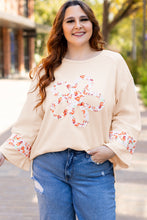 Load image into Gallery viewer, Online Beige Plus Size Flower Patched Side Slits Crewneck Top
