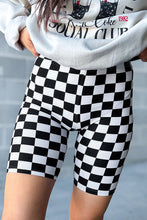 Load image into Gallery viewer, Online Black Checkerboard Printed High Waist Biker Shorts
