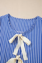 Load image into Gallery viewer, Online Blue Stripe Tied Front Puff Short Sleeve Blouse
