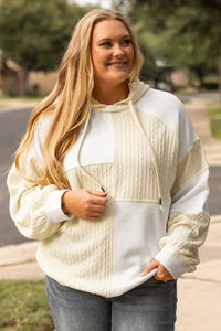 Online Beige Textured Patchwork Exposed Seam Plus Size Hoodie