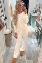 Load image into Gallery viewer, Online Beige Checkered Print Long Sleeve Top and Pants Lounge Set
