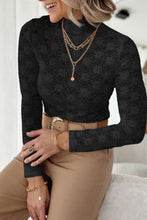 Load image into Gallery viewer, Black Floral Lace High Neck Long Sleeve Top
