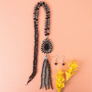 72964 - Beaded Tassel Necklace - Black