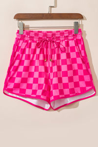 Online Rose Checkered Drawstring Elastic Waist Casual Shorts