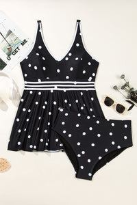 Online Black Polka Dot Trim V Neck Plus Size Swim Dress