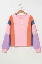 Load image into Gallery viewer, Online Pink Colorblock Long Sleeve Buttons Henley Top
