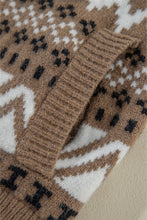Load image into Gallery viewer, Online Brown Western Printed Ribbed Trim Collared Zip up Cardigan
