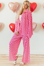 Load image into Gallery viewer, Online Pink Checkered Buttoned Shirt and High Waist Pants Pajama Set
