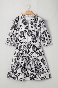 Online Black Floral Print Tiered Frilled Half Sleeve Plus Size Mini Dress