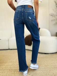 Online Judy Blue Full Size Mid Rise Distressed Raw Hem Jeans