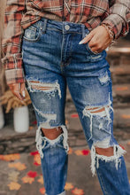 Load image into Gallery viewer, Blue Vintage Distressed Boyfriend Ripped Jeans
