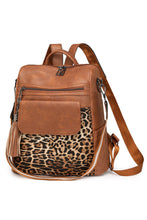 Load image into Gallery viewer, Online Coffee Leopard Patchwork PU Leather Functional Backpack
