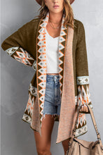 Load image into Gallery viewer, Online Orange Printed Aztec Print Open Front Knitted Cardigan
