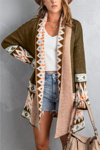 Online Orange Printed Aztec Print Open Front Knitted Cardigan