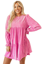 Load image into Gallery viewer, Online Strawberry Pink Flounce Sleeve Tiered Ruffled Velvet Mini Dress
