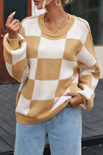 Load image into Gallery viewer, Online Rose Checkered Bishop Sleeve Sweater
