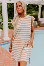 Load image into Gallery viewer, Online Khaki Stripe Round Neck Sleeveless Casual Pocketed Mini Dress
