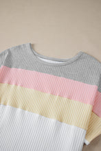 Load image into Gallery viewer, Online White Colorblock Patchwork Batwing Sleeve Ribbed Plus T Shirt
