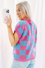 Load image into Gallery viewer, Online Sachet Pink Colorblock Plaid Pattern Ribbed Trim Sweater Tank Top
