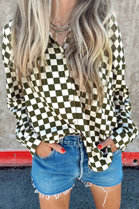 Online Green Checkerboard Printed Drop Shoulder Loose Casual Shirt