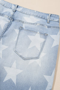 Online Beau Blue High Waist Star Pattern Plus Size Jeans