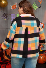 Load image into Gallery viewer, Online Black Plus Size Checkered Print Sherpa Henley Sweatshirt
